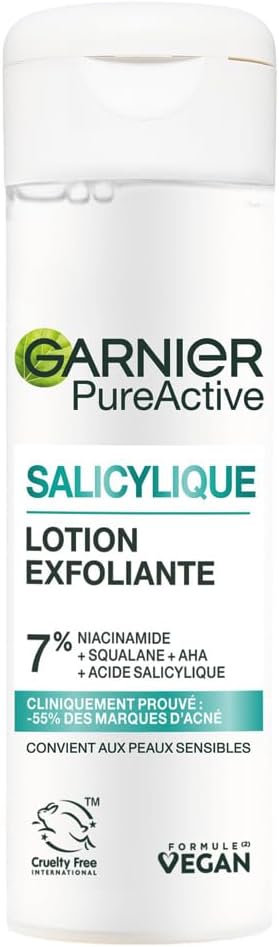 GARNIER Pure Active - Soin Exfoliant Visage - Réduit Les Marques D'acné & Les Pores - Niacinamide, AHA & Acide Salicylique - Formule Liquide Légère - Vegan & Cruelty Free - Homme & Femme - 120 ml