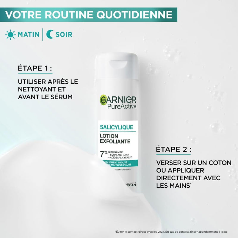 GARNIER Pure Active - Soin Exfoliant Visage - Réduit Les Marques D'acné & Les Pores - Niacinamide, AHA & Acide Salicylique - Formule Liquide Légère - Vegan & Cruelty Free - Homme & Femme - 120 ml