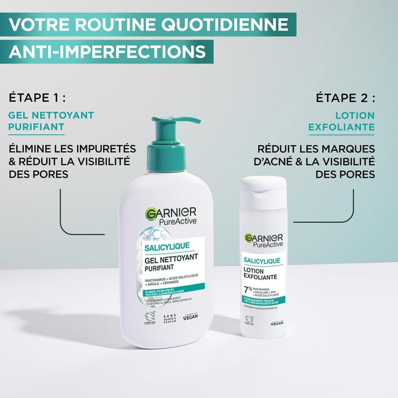 GARNIER Pure Active - Soin Exfoliant Visage - Réduit Les Marques D'acné & Les Pores - Niacinamide, AHA & Acide Salicylique - Formule Liquide Légère - Vegan & Cruelty Free - Homme & Femme - 120 ml