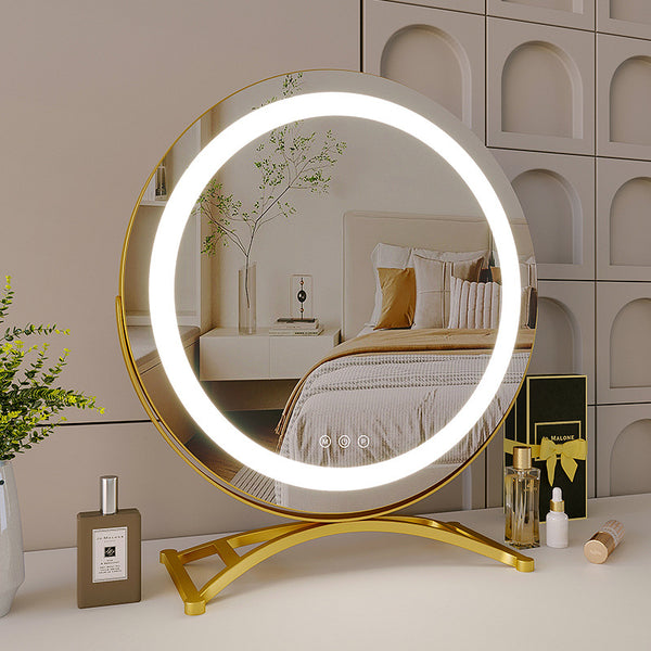 Table ronde noire maquillage miroir de bureau lumière LED