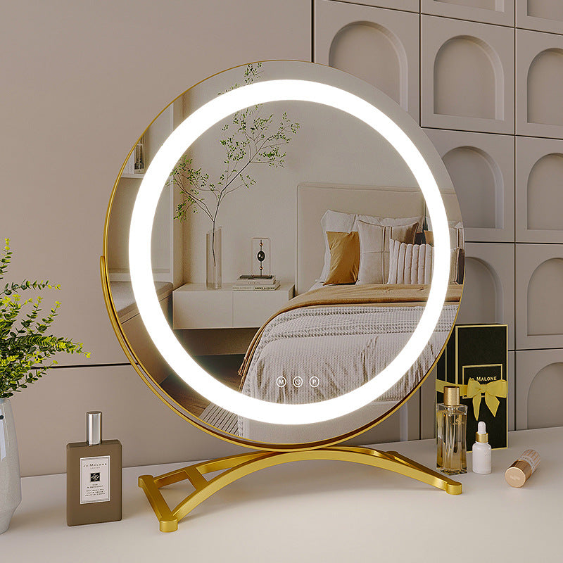 Table ronde noire maquillage miroir de bureau lumière LED